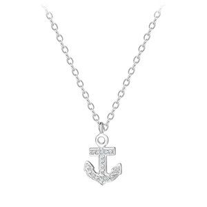 Sterling Silver Cubic Zirconia Anchor Necklace